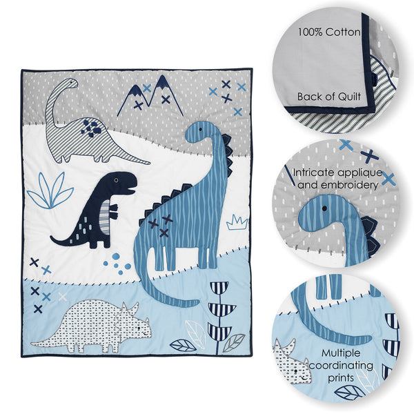 Baby Dino Blue/White Dinosaur Nursery 6-Piece Crib Bedding Set – Lambs ...