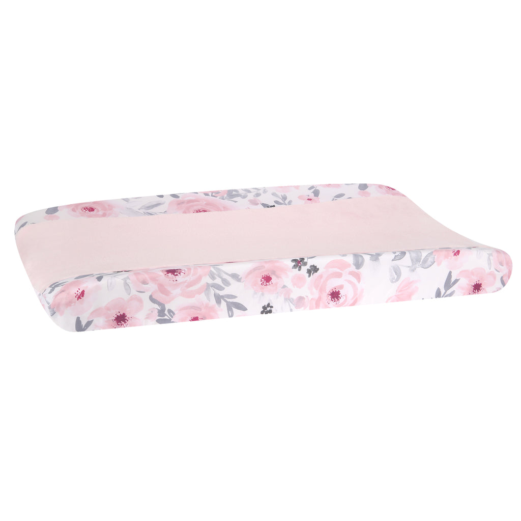 Blossom Watercolor Floral Changing Pad Cover - Pink/Gray – Lambs & Ivy