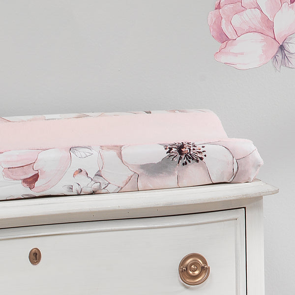 Signature Botanical Baby Pink/Gray Floral Minky Changing Pad Cover ...