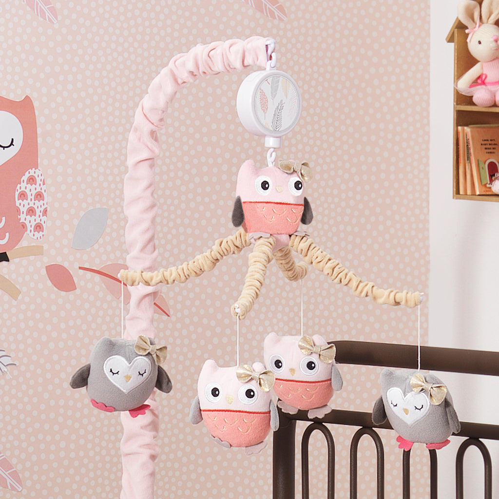 Family Tree Pink/Gray/Tan Owl Musical Baby Crib Mobile – Lambs & Ivy