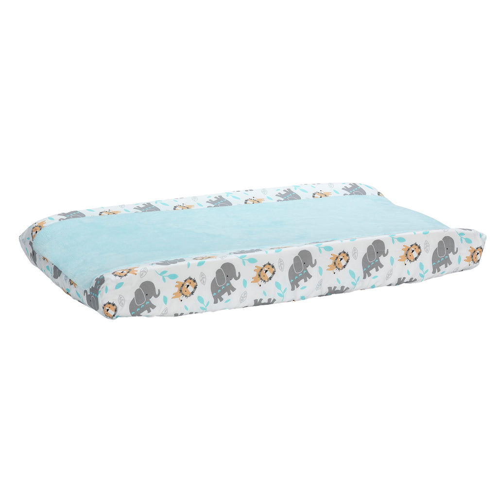 Jungle Fun Blue Coral Fleece Changing Pad Cover - Elephant/Lion – Lambs ...