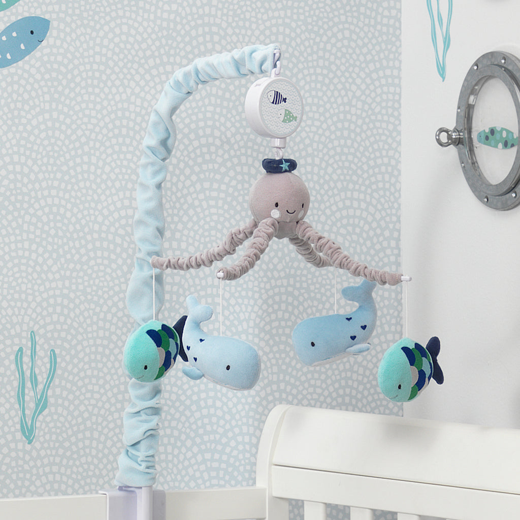 Musical Mobile, Under the Ocean - blue light solid with design, Nursery
