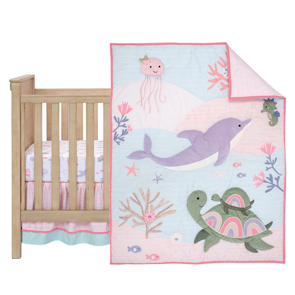 Sea Dreams 3-Piece Dolphin/Turtle Nautical Baby Crib Bedding Set – Lambs &  Ivy
