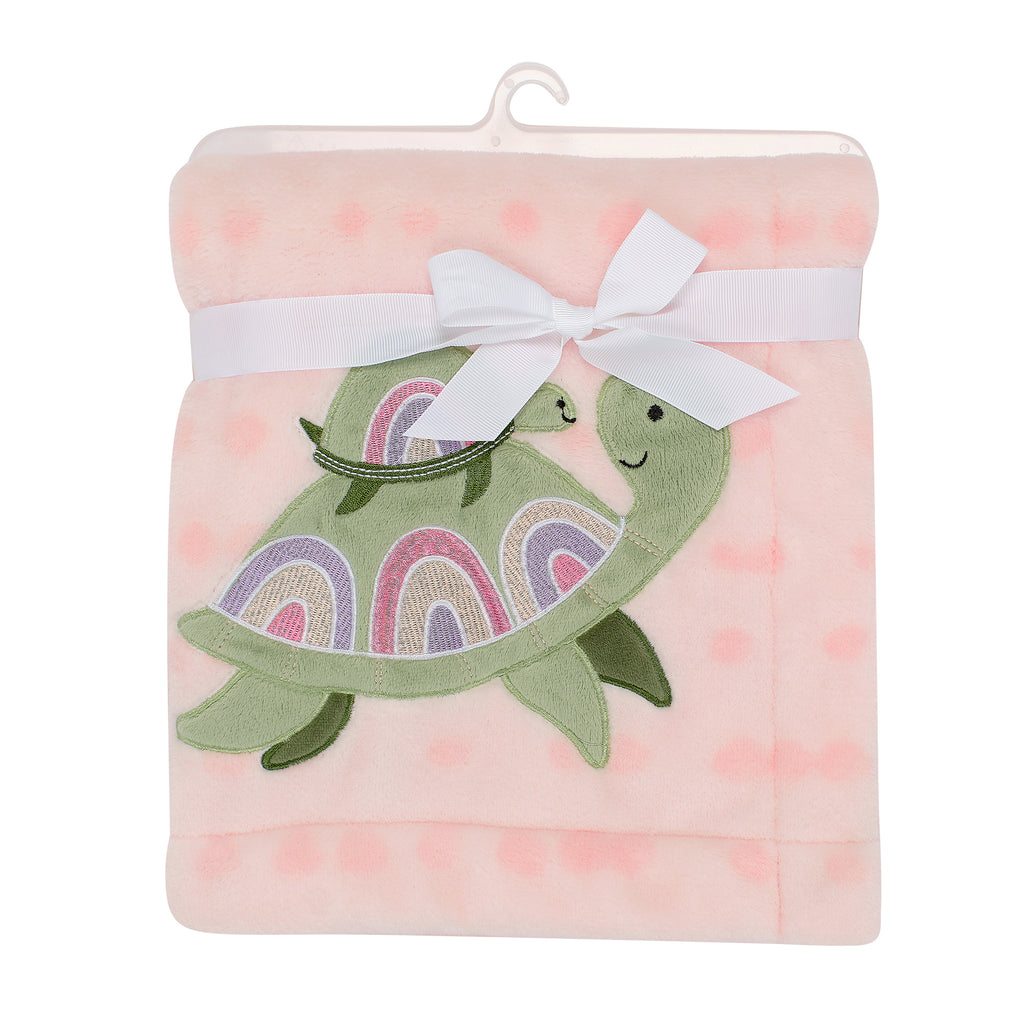 Sea Dreams Cozy Pink Fleece Turtle Applique Baby Blanket – Lambs & Ivy