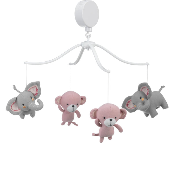 Twinkle Toes Pink/Gray Monkey and Elephant Musical Baby Crib Mobile ...