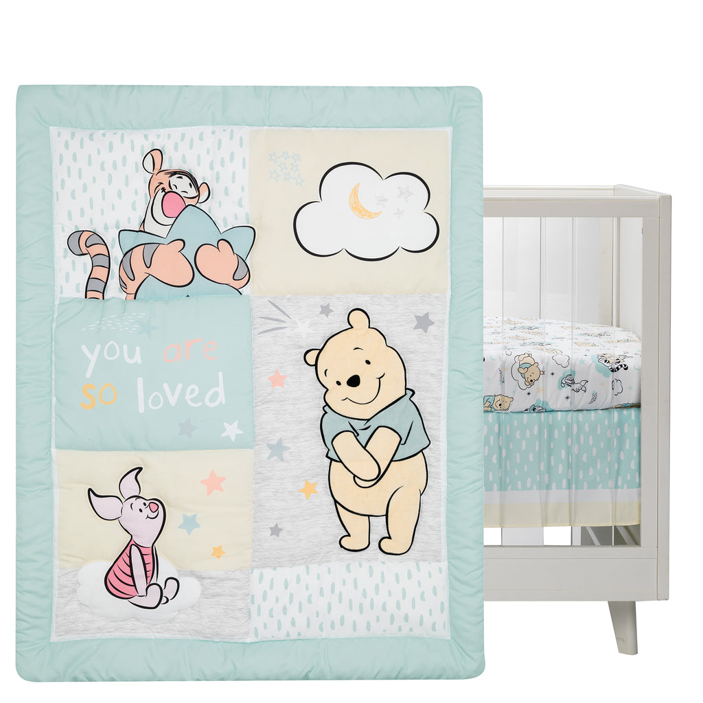 Pastel Embroidered Teddy Bear Love Crib Quilt